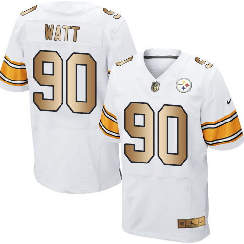 Nike Steelers #90 T. J. Watt White Men's Stitched NFL Elite Gold Jersey - Click Image to Close